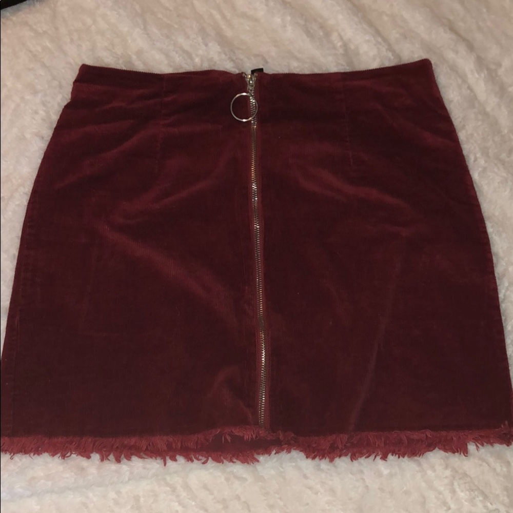 Red corduroy mini skirt